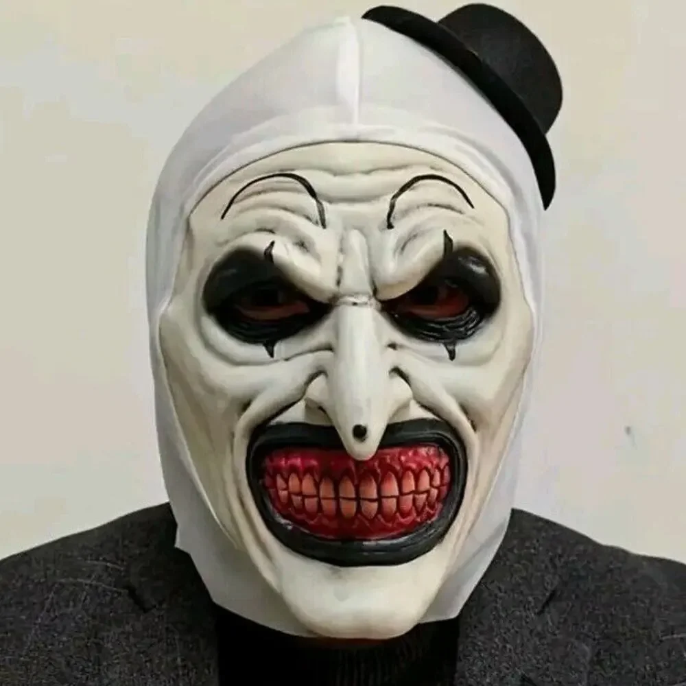 Black Hat Clown Mask Terrifier Costume Latex Art Mask Halloween Cosplay Prop NEW